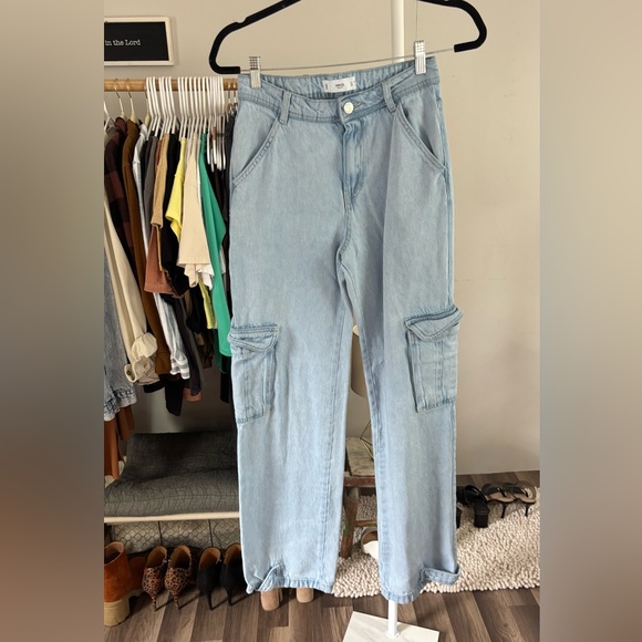 Mango Denim Light Wash Cargo Jeans - Picture 5 of 10